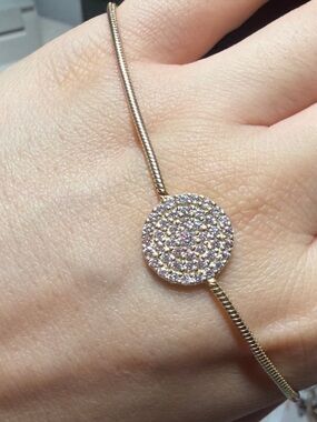 Gold plated 925 sterling silver slider disc pavé-set with clear CZ bracelet